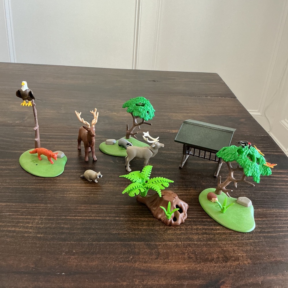Playmobil Forest Animals Wilderness Lot Eagle Fox Deer Raccoon Badger Trees